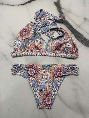 Luli Fama Azucar Reversible Halter Bikini Top and Braided Cut Out Bottom Set